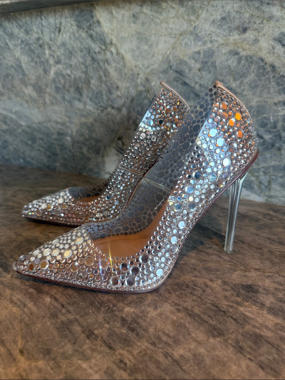 Azalea Wang- Crystal-Embellished Pointed Stiletto Heels in Silver